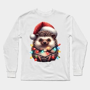 Hedgehog Wrapped In Christmas Lights Long Sleeve T-Shirt